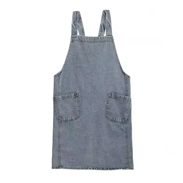 Delantal De Denim Para Mujer Estilo Coreano Hecho De Algodón Y Lona Sin Mangas Adecuado Para Cocinar Hornear Jardín Y Limpieza Del Hogar - 1