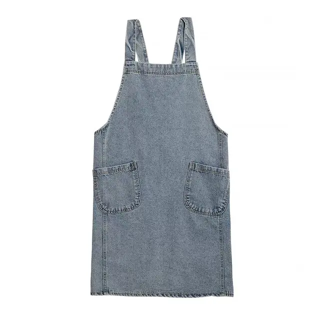 Delantal De Denim Para Mujer Estilo Coreano Hecho De Algodón Y Lona Sin Mangas Adecuado Para Cocinar Hornear Jardín Y Limpieza Del Hogar - 1