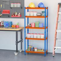 HOMCOM Estantería Metálica de Almacenaje 80x40x182 cm con 5 Niveles Ajustables en Altura Carga Máxima por Estante 300 kg para Almacén Garaje Taller Azul y Naranja - details 1