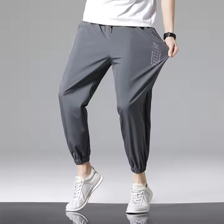 Pantalones Casuales De Verano Para Hombres Seda Helada Nueva Ropa Harajuku Callejera Deporte Jogging Traje De Pista Pantalones Sueltos De Cintura Media a La Pies - 1