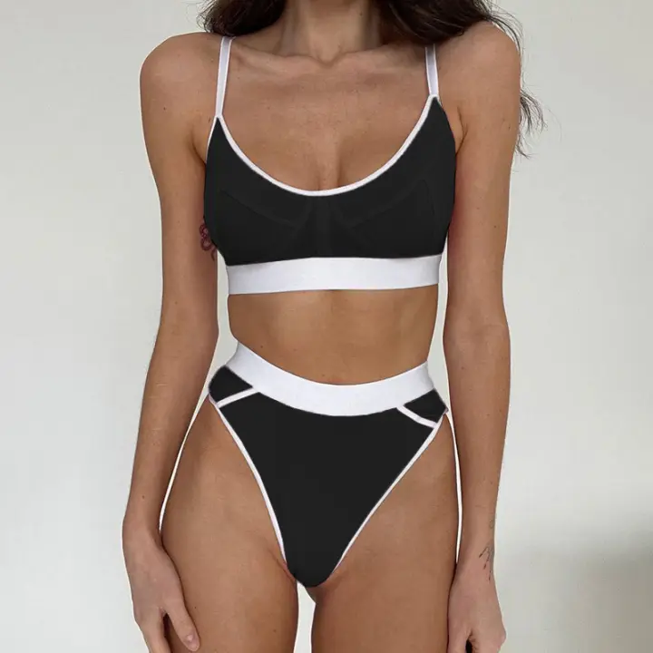 Moda mujer ropa interior letra chocando ropa interior triángos casual bikini conjuntos - 1