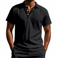 Camisa POLO de manga corta con solapa y botones, informal, de lino, transpirable, estilo británico, de verano para hombre - details 29