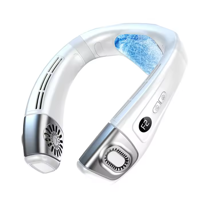 Ventilador de Cuello Portatil Con Hielo Placa de Refrigeración Grande, Ventilador Pequeño Silencioso Aire Acondicionado Ponible 6000mAh USB Recargable, 360° Aire Frio Trasera para Viaje Playa Oficina - 1