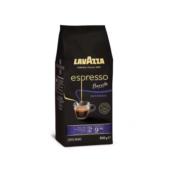Lavazza, Espresso Barista Intenso, Café en Grano Tostado, Ideal para Máquina de Café Espresso o Superautomática, con Notas Aromáticas de Cacao y Madera, Intensidad 9/10, Tueste Medio, 500 g - 1