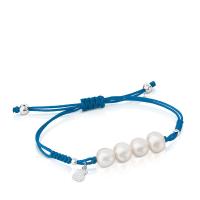 Pulsera de cuero de Plata 925 con Perlas y Oso Dorado - details 2