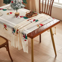 Mantel De Encaje Con Bordado De Santa Claus De Dibujos Animados En Color Oliva Para Fiesta De Navidad Estilo Americano Máquina Lavable Y Reutilizable - details 4