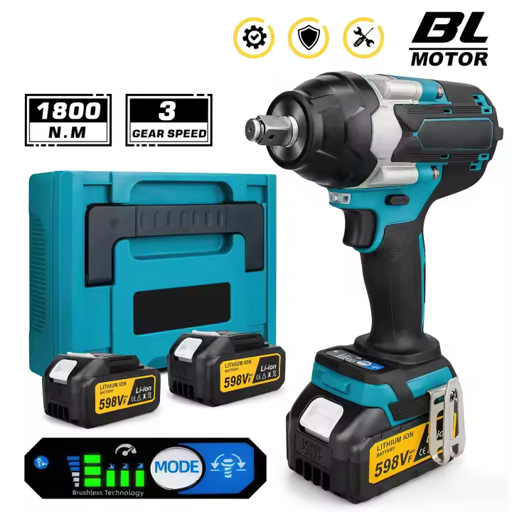 ​​Llave de Impacto 1800Nm Industrial 1/2" (12.7mm)｜Motor Sin Escobillas｜Compatibilidad Total Batería Makita 18V｜Acero al Vanadio｜Par Ajustable - 1
