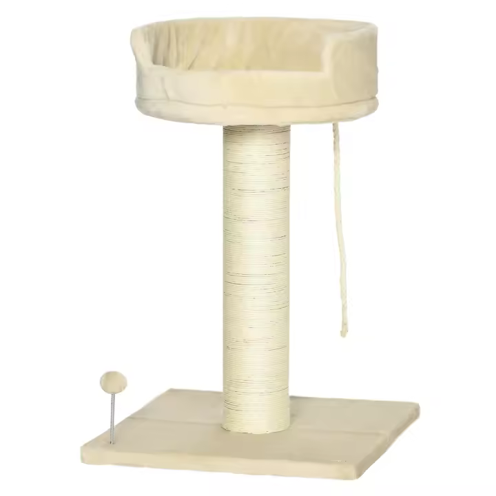 PawHut Rascador pequeño, árbol para gatos de 85 cm, rascador para gatos con superficie para tumbarse, árbol trepador de felpa con pelota de juego, mueble para gatos de menos de 6 kg, sisal, beige - 1