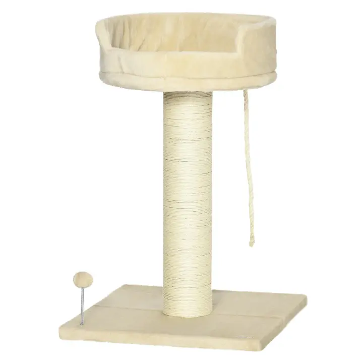 PawHut Rascador pequeño, árbol para gatos de 85 cm, rascador para gatos con superficie para tumbarse, árbol trepador de felpa con pelota de juego, mueble para gatos de menos de 6 kg, sisal, beige - 1