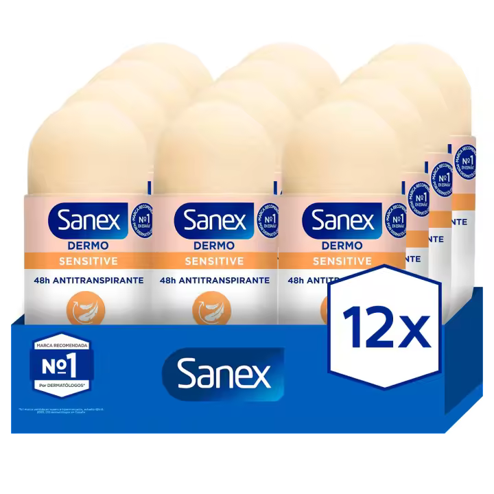Desodorante roll-on Sanex pH Balance Dermo Sensitive 48h antitranspirante, piel sensible 50ml Pack de 12 - 1