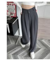 Pantalones Anchos De Pierna Para Mujer Cintura Alta Elegante Minimalista Primavera Verano Con Botones Y Bolsillos Talla Suelta - details 6