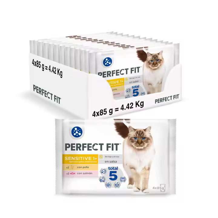 PERFECT FIT Comida Húmeda Sensitive para Gatos Esterilizados Sabor Pollo y Salmón (13 x 4 x 85g) - 1