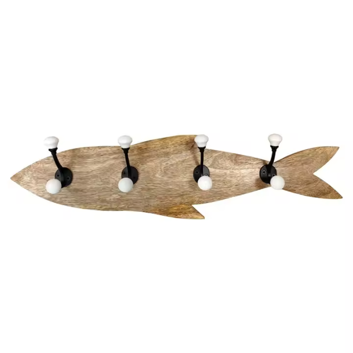 Signes Grimalt ORIGEN Home Decor Percha Pez 4 Pomos Marrón - 16x60x8cm, Decoración Pared Vintage Metal 32600 - 1