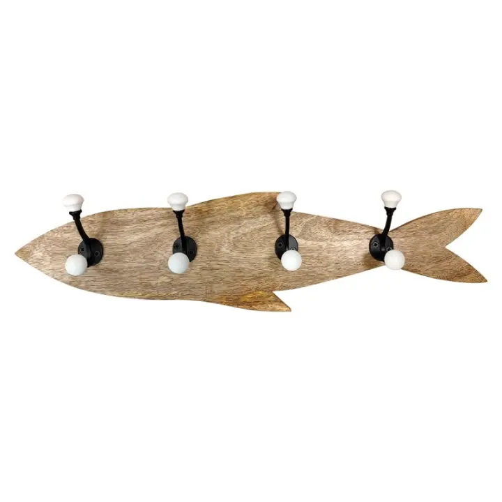 Signes Grimalt ORIGEN Home Decor Percha Pez 4 Pomos Marrón - 16x60x8cm, Decoración Pared Vintage Metal 32600 - 1