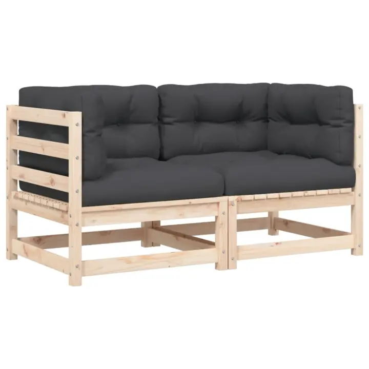 vidaXL Sofás de esquina con cojines 2 uds madera maciza de pino Natural y negro, Marrón pino, Douglas natural Conjunto Terraza Muebles Jardín Exterior Juego de Muebles de jardín Mueble Jardín Exterior Muebles de Salon Exterior - 1