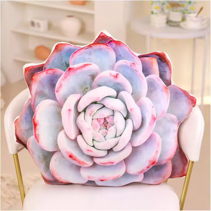 Cojín de suculentas simuladas, cojín de flores, cojín de suelo para sofá cama, cojín decorativo interesante (morado, 50 cm) - 1