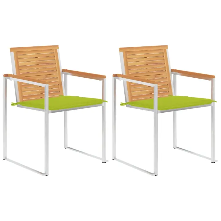 vidaXL Sillas de jardín con cojines 2 uds madera maciza teca y acero - 1