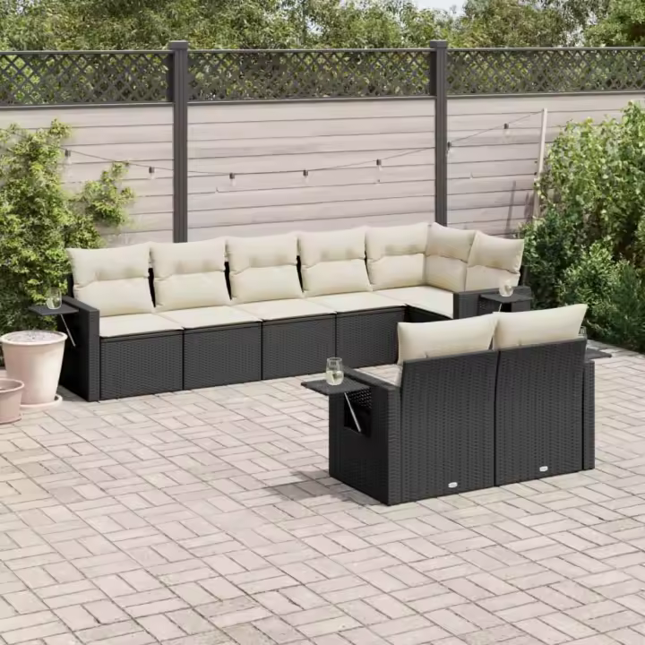 vidaXL Set de sofás de jardín 8 piezas y cojines ratán sintético negro - 1