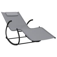 vidaXL Tumbona mecedora de acero y textilene Negro, Gris, Crema Sillas de Exterior Ideal para jardín, playa, piscina, terraza Tumbona Piscina Tumbonas Playa Tumbonas Jardín Exterior - details 1