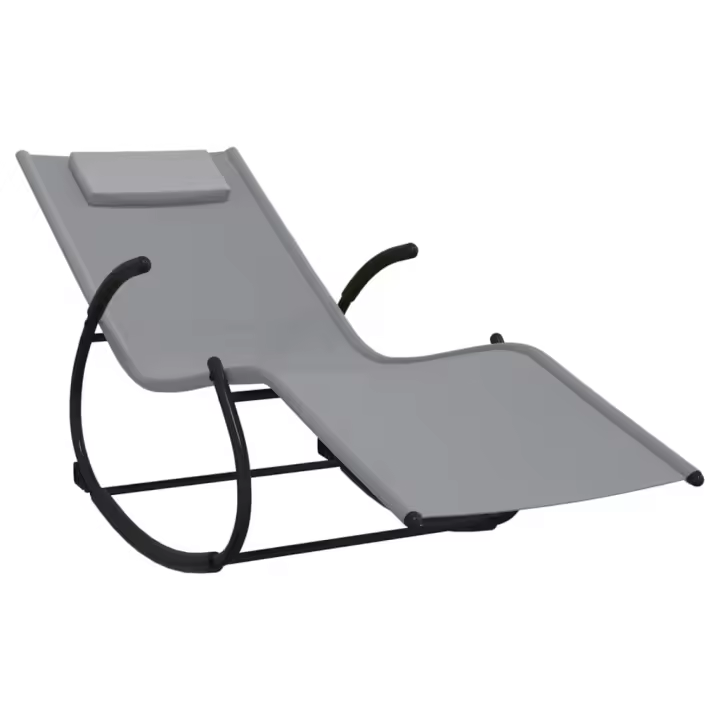 vidaXL Tumbona mecedora de acero y textilene Negro, Gris, Crema Sillas de Exterior Ideal para jardín, playa, piscina, terraza Tumbona Piscina Tumbonas Playa Tumbonas Jardín Exterior - 1