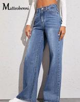 Nuevos Jeans Rectos De Cintura Alta Para Mujer 2024 Moda Casual Melenas Amarradas Pantalones Anchos De Pierna Estilo Oficina Talla Estándar Todo El Año - details 2