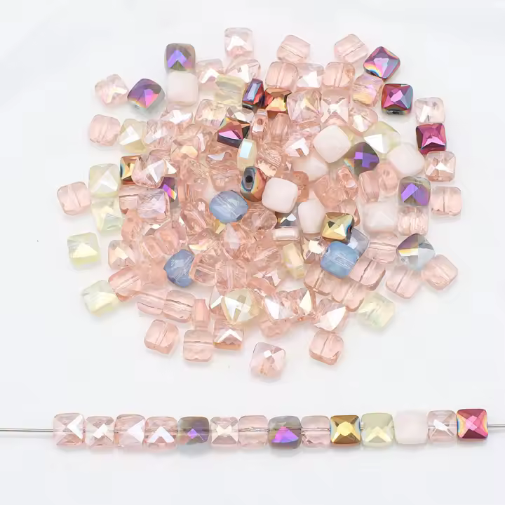 50Pcs Cuentas De Cristal Austriaco 6mm Forma Cubica Plana Para DIY Joyería Pulseras Y Aretes Accesorios De Cuentas De Vidrio - 1