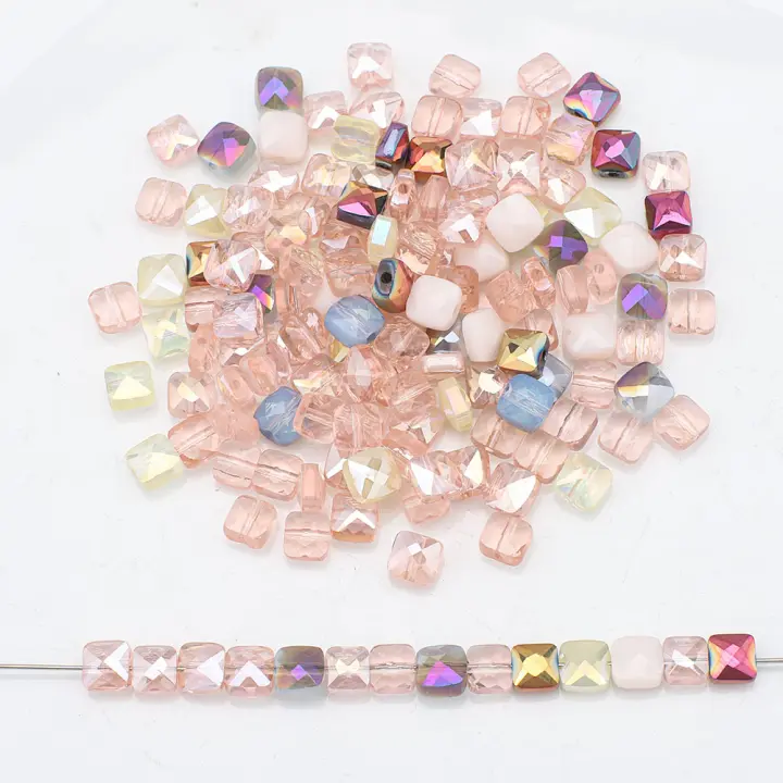 50Pcs Cuentas De Cristal Austriaco 6mm Forma Cubica Plana Para DIY Joyería Pulseras Y Aretes Accesorios De Cuentas De Vidrio - 1
