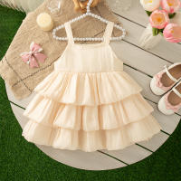 Vestido De Verano Para Bebé Niña Con Lazo Y Diseño De Multicapa Vestido Casual Princesa Con Cuello Halter Sin Mangas Largo De Pierna Poliéster Talla True Fit - details 6