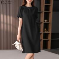 Vestido Elegante De Verano Para Mujer ZANZEA Con Manga Corta Estilo Trabajo OL Vestido Casual De Rodilla Solido Adecuado Para Fiestas Y Trabajo - details 5