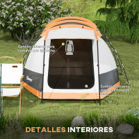 Outsunny Tienda de Campaña Familiar para 3-4 Personas Tienda de Camping Plegable con 2 Habitaciones y Bolsa de Transporte Impermeable para Senderismo 370x220x130 cm Azul y Gris - details 5