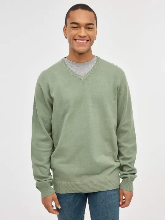Jersey básico de punto azul marino de manga larga y cuello de pico INSIDE - 1