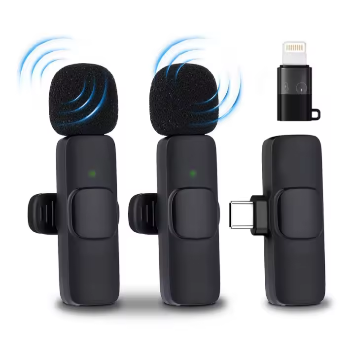 NK Micrófono Inalámbrico - Micrófono Lavalier Wireless para iPhone/Android/PC/Laptop, Plug&Play, Pack de 2 Micrófonos Solapa para Grabación de Tiktok/Twtch/Youtube/Vlog, Reducción de Ruido, Sin App - 1