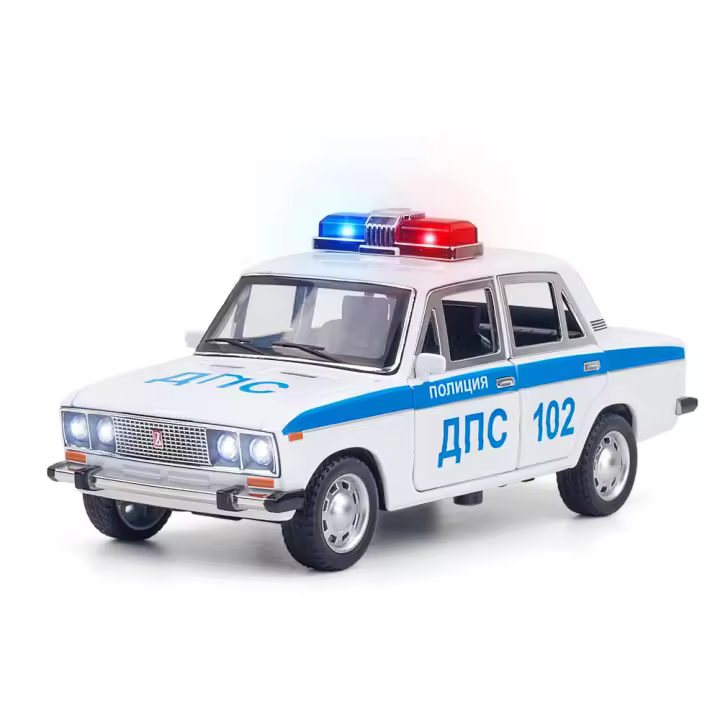 Modelo De Coche De Policía Lada 2106 a Escala 1/24 En Aleación De Metal Con Función De Retroceso Y Simulación De Luz Y Sonido Regalos Para Niños Vehículos De Metal Para Juguete - 1