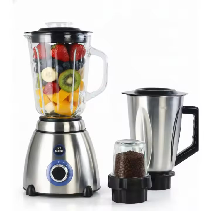 Licuadora 3x1 800W Shiro Vaso de vidrio y otro de Acero Inoxidable 1.5L, Vaso de molinillo de vidrio, 5 Velocidades, Función Pulso y pica hielo - 1