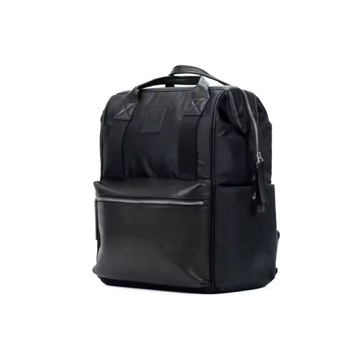 K0037AB | Mochila de cuero de nylon impermeable/Flor genuine complete with Grain Ligero-color Negro-Accesorios de Níquel brilliant. Dimensiones: CM 27x39x19-Package: Tnt Kaili Mood Bag - 1