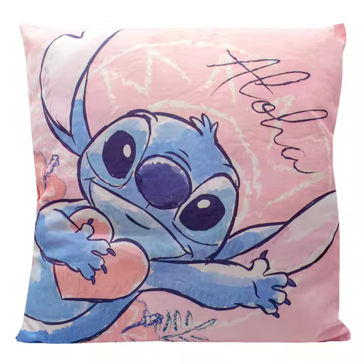 Cojín Decorativo Aloha Stitch 40x40 cm | Estampado Colorido y Tropical | Tejido Suave 100% Microfibra | Ideal para Cama, Sofá o Habitación Infantil | Fácil de Limpiar | Perfecto como Regalo para Niños, Jóvenes o Fans del Personaje - 1