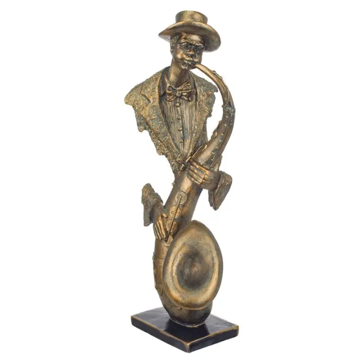 SIGNES GRIMALT Figura Músico Saxofón Dorado de Resina | Figura de Persona para Jardín y Decoración - 1