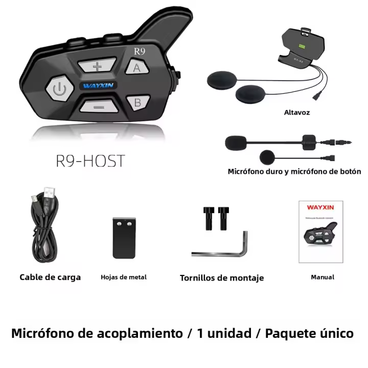 WAYXIN R9 Intercomunicador De Motocicleta Para Casco Bluetooth 5.0 6 Conducentes Resistente Al Agua FM Radio Comunicación Interfaz - 1
