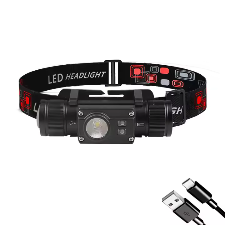 Linterna Frontal Tipo-C Con LED Blanco Rojo Regulable 18650 Para Caza Memoria Función Lámpara Frontal Recargable Impermeable - 1