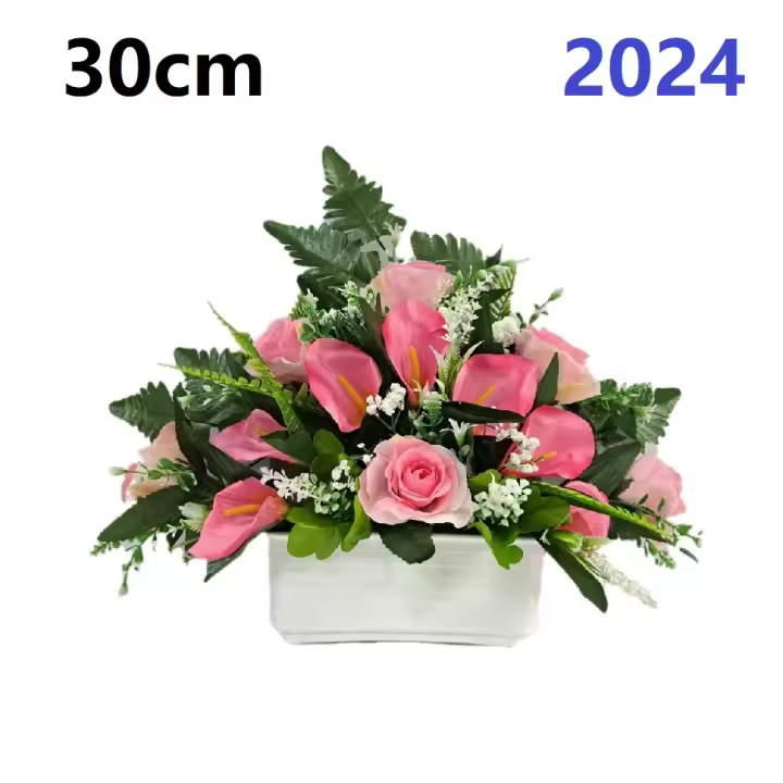 Centro de Flores para Cementerio - Ramos de Flores para Todos los Santos - Flores Artificiales de Tela - Ancho 30cm - Alto 30cm - 1
