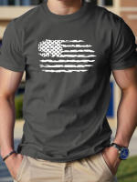 Camiseta De Algodón Puro 100% Para Hombre Estampado De Bandera De Estados Unidos Estilo Casual Cuello Redondo Manga Corta Cómoda Y Transpirable Para El Verano - details 4