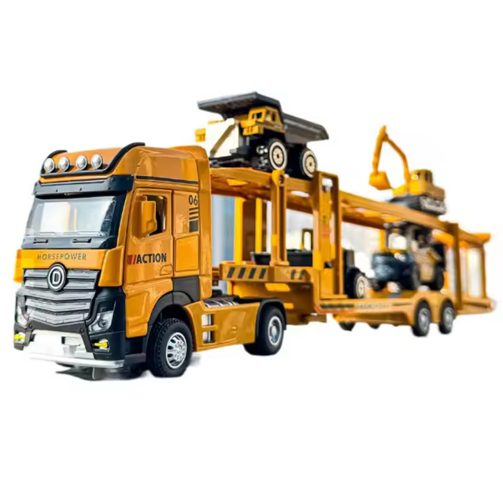 Vehículo De Transporte De Ingeniería 1/32 Juguete De Coche De Aleación De Metal Con Luz Y Sonido Para Niños Regalo Camión Doble Capa Para Niños Juguete De Coche Retroductor - 1