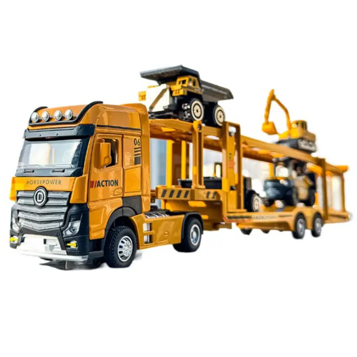 Vehículo De Transporte De Ingeniería 1/32 Juguete De Coche De Aleación De Metal Con Luz Y Sonido Para Niños Regalo Camión Doble Capa Para Niños Juguete De Coche Retroductor - 1