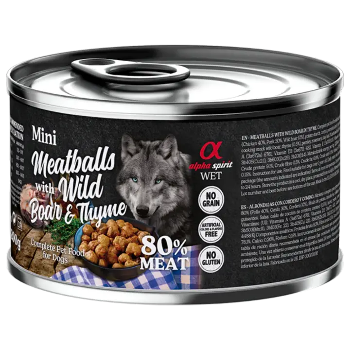 Alpha Spirit Albóndigas de jabalí y tomillo 200 gr y 400 gr Albondigas para perro Albondigas Perro Sin cereales Sin Gluten - 1