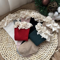 Calcetines Altos Para Bebés Niñas Invierno Otoño Algodón Lace Ruffle Suelto Princesa Navidad Tallas 0-5 Años Colores Variados - details 2