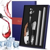 Kit Para Vino 5 En 1 Enfriador Botellas Vino, Varilla Enfriadora de Vino con 2 Enfriadores de Botellas, Vertedor, TapóN de Vino Y Sacacorchos -Regalos para Mujeres Y Hombres Amantes Del Vino - details 0