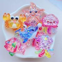 10Pcs Encantadores Resina Cartoon Pulpo Calamar Estrella De Mar Pez Serie Partes Planas Para Adornos De Cabello Accesorios - details 2
