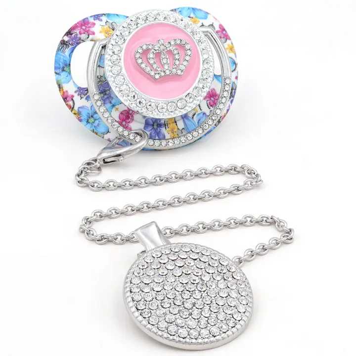  Clips Para Chupete De Lujo Con Corona Plateada Y Cuentas Personalizadas Bling Chupete Para Bebé De Silicona Sin BPA Metal Y Plástico - 1