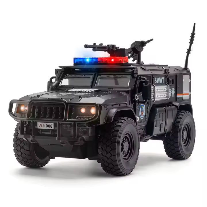 Coche De Policía SWAT a Escala 1:32 Juguete De Metal Con Función Retroalimentada Luz Y Sonido Absorción De Choque Regalo Para Niños - 1