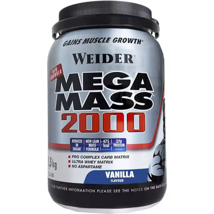 Weider - Mega Mass 2000 - Gains Muscle Growth - Pro Complex Carb Matrix - 1,5 kgs - Vanilla - 1